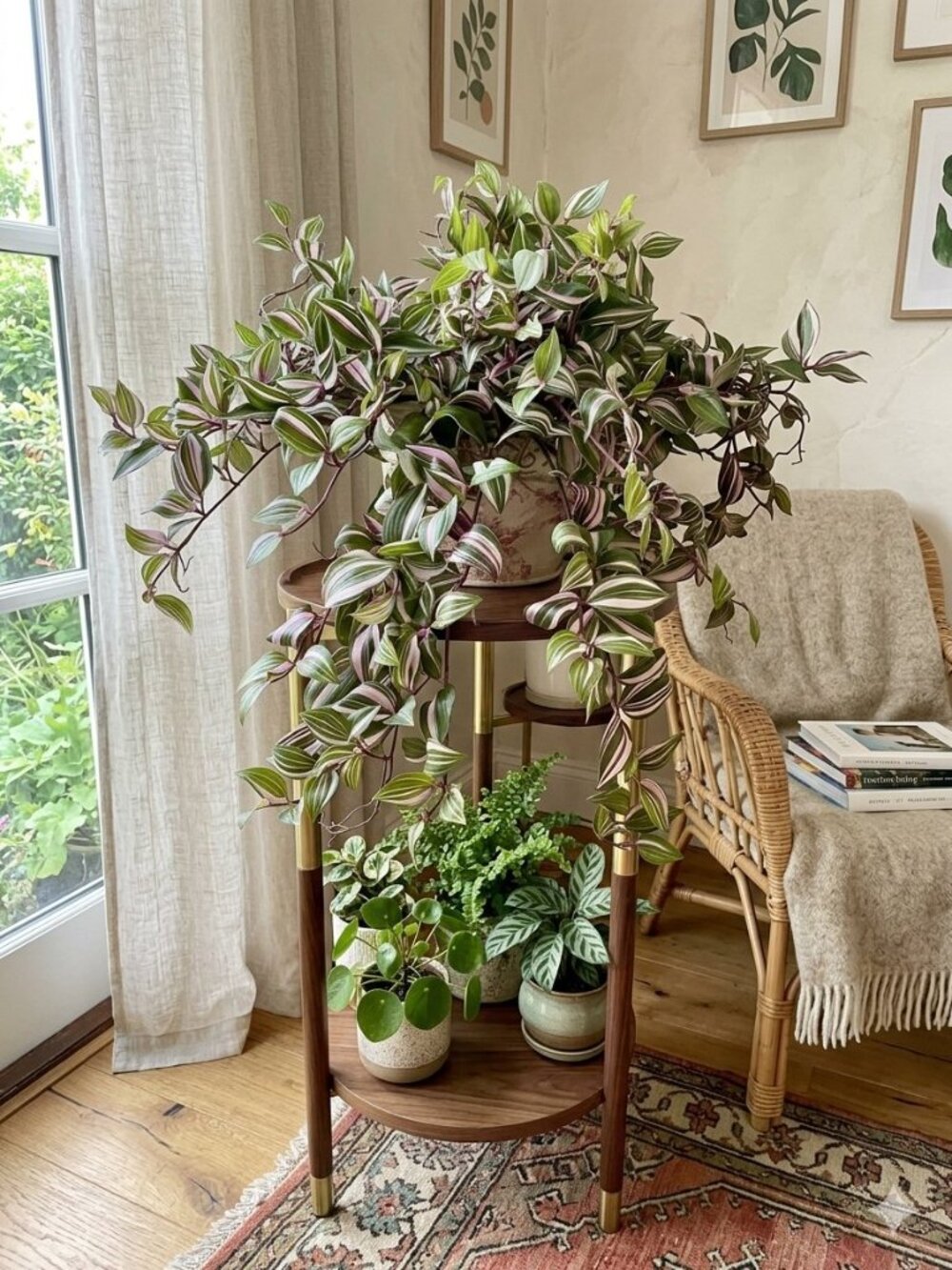 Artificial Variegated Tradescantia Wandering Jew Potted Hanging Plant